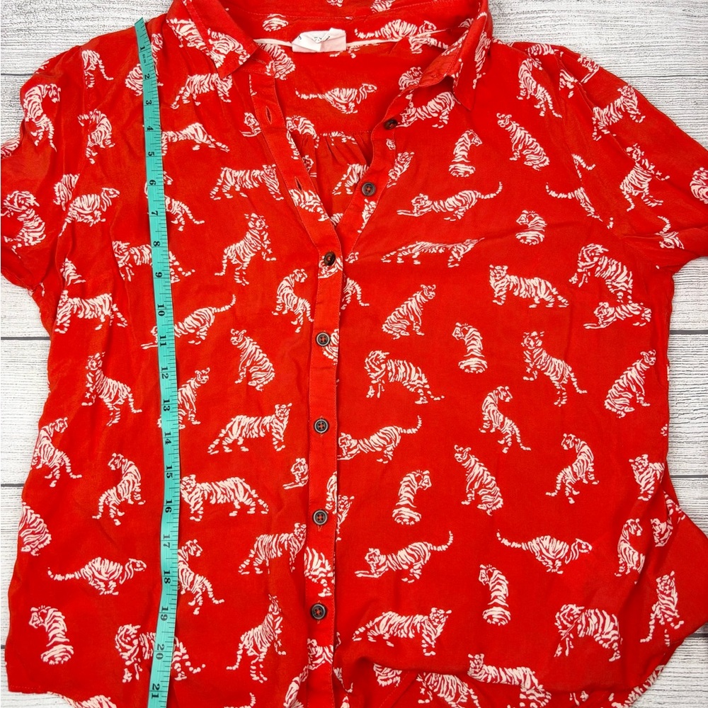 Anthropologie Margaret Jeane Ladies Orange Button Down Shirt with Tiger Design - Picture 9 of 10